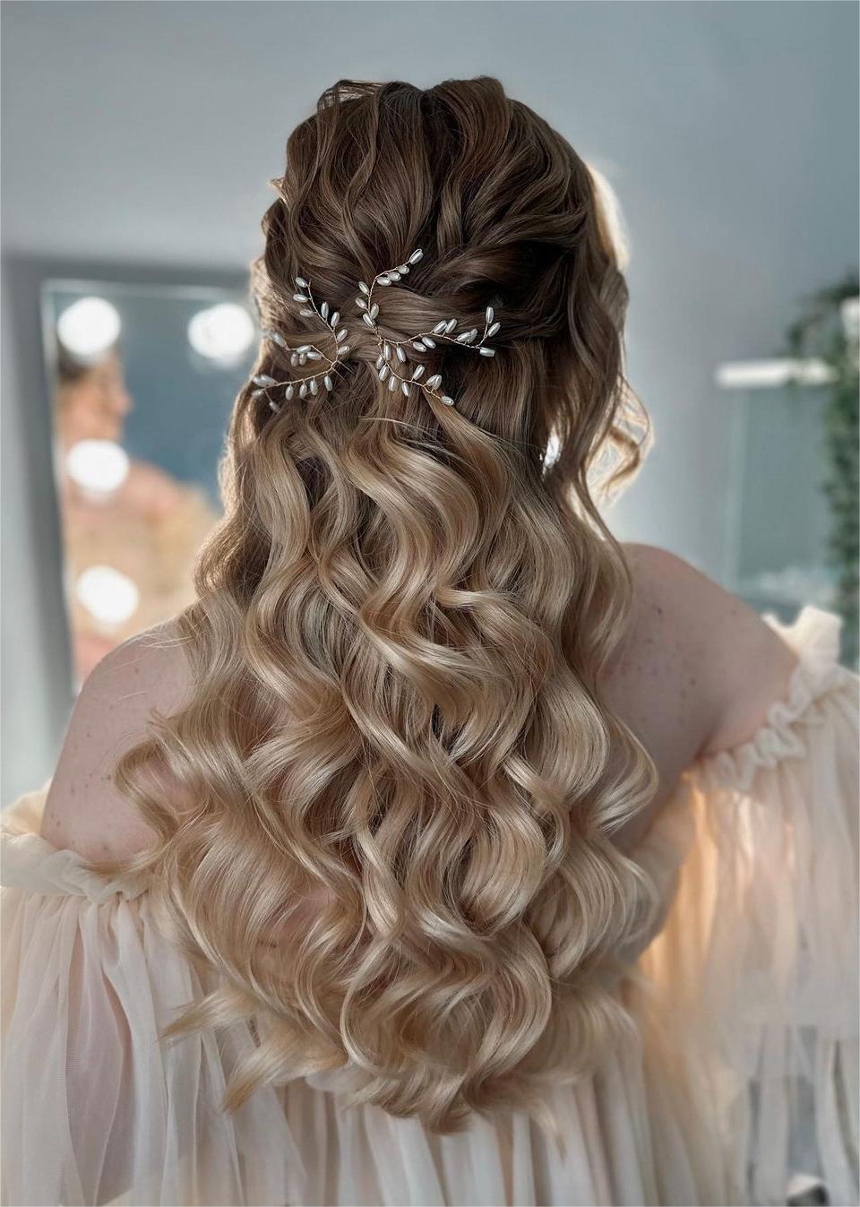 ombre braided half up half down long prom hairstyle via mariiahairstylist