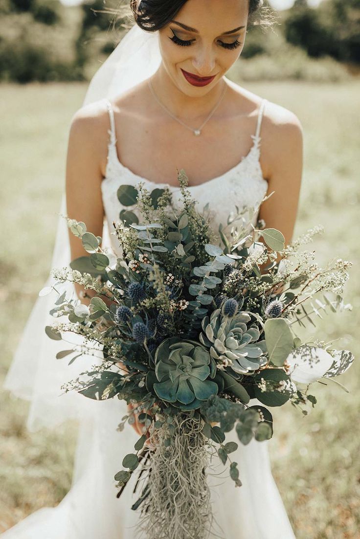 rustic greenery succulent wedding bouquet