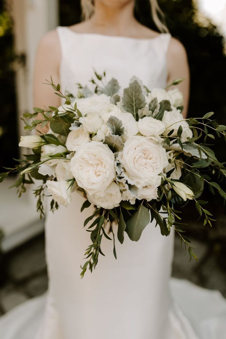 white garden roses wedding bouquet