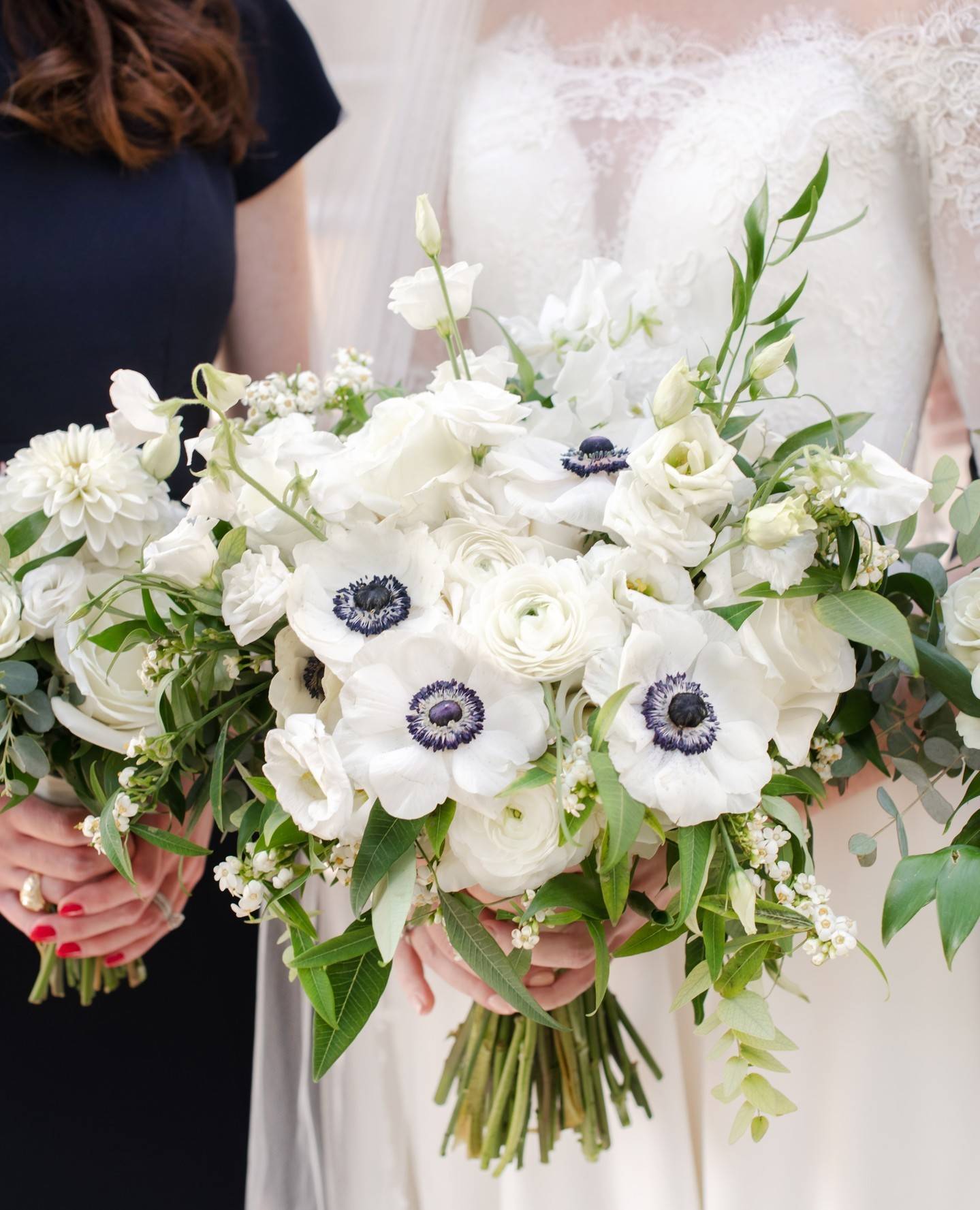 white ranunculus and anemones wedding bouquet