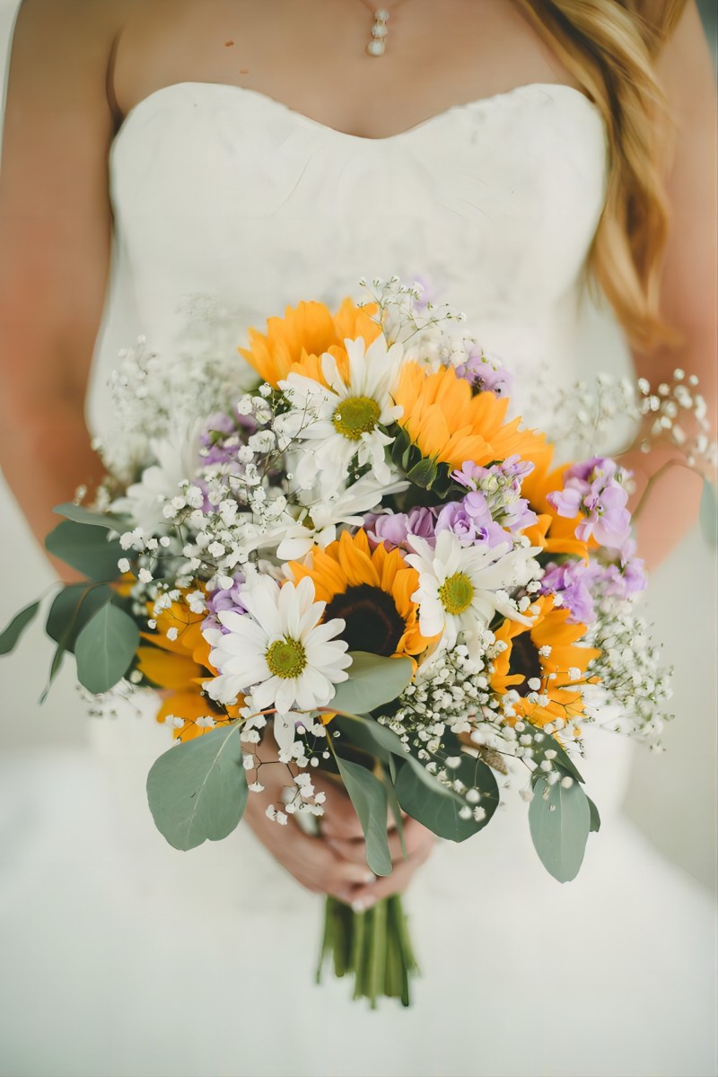 Lavender and Sunflower Summer Wedding Bouquet