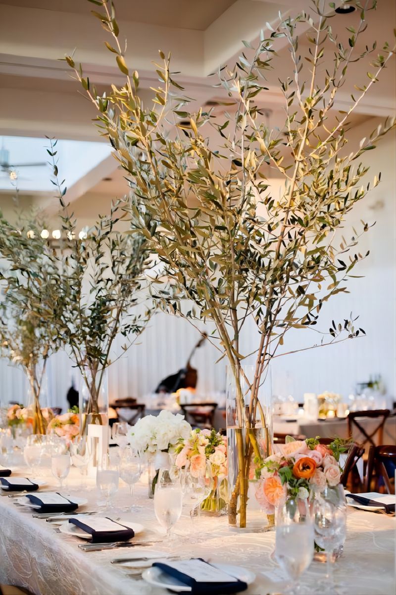 Olive trees wedding centerpiece