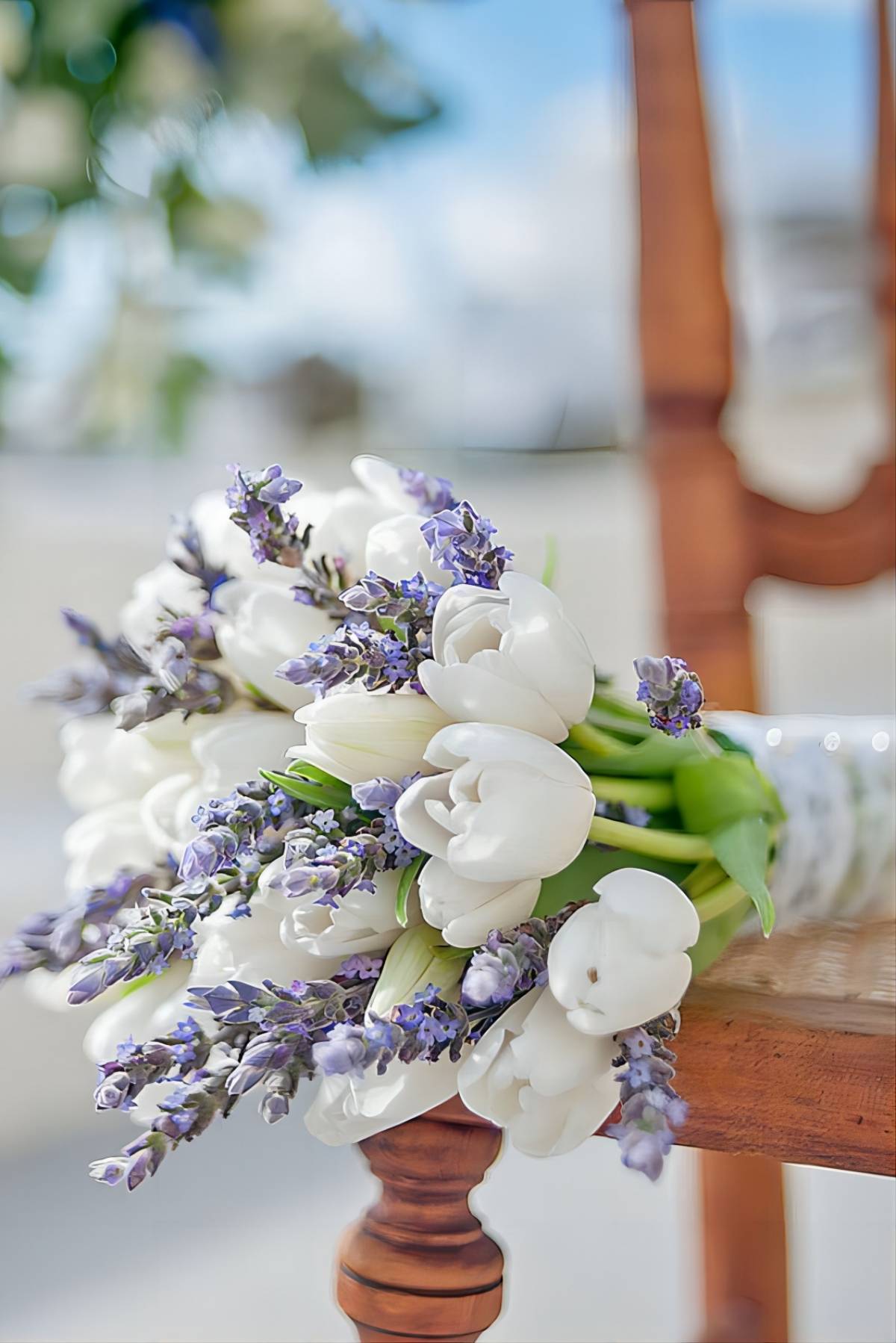 lavender and white tulip wedding boquuet