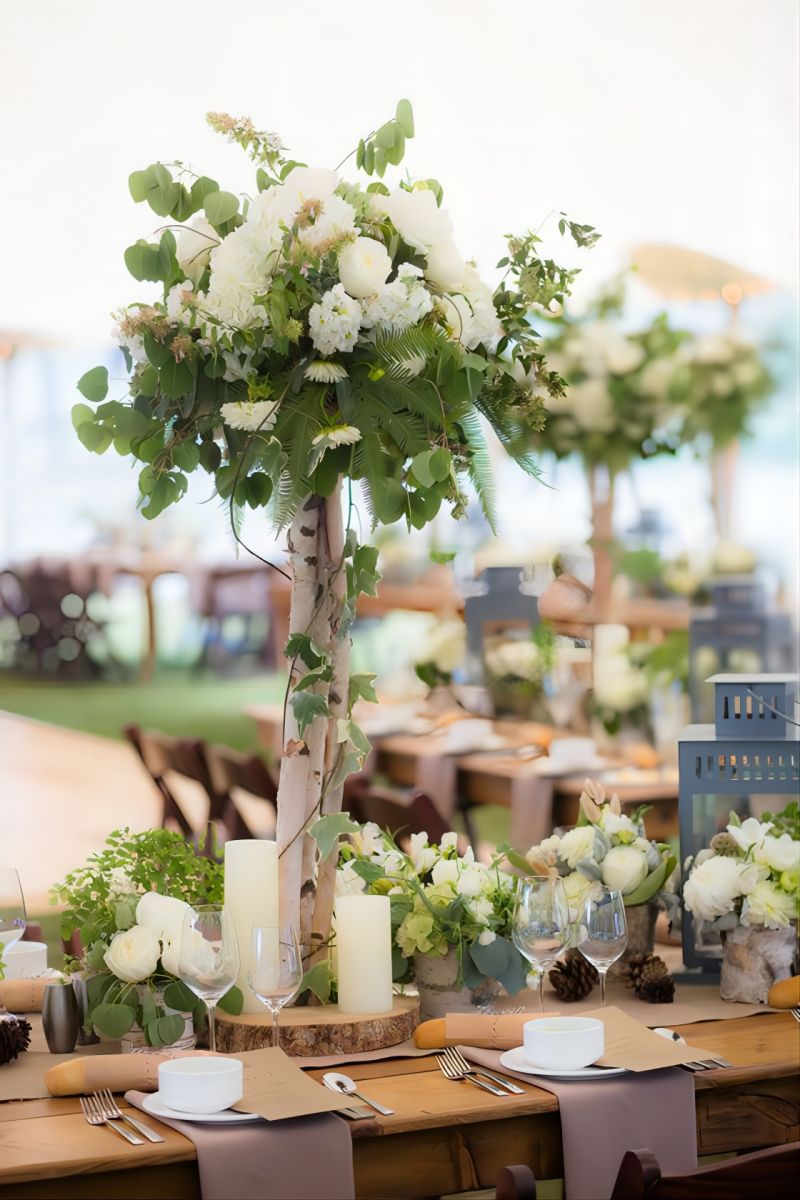 rustic tall birch tree wedding centerpieces