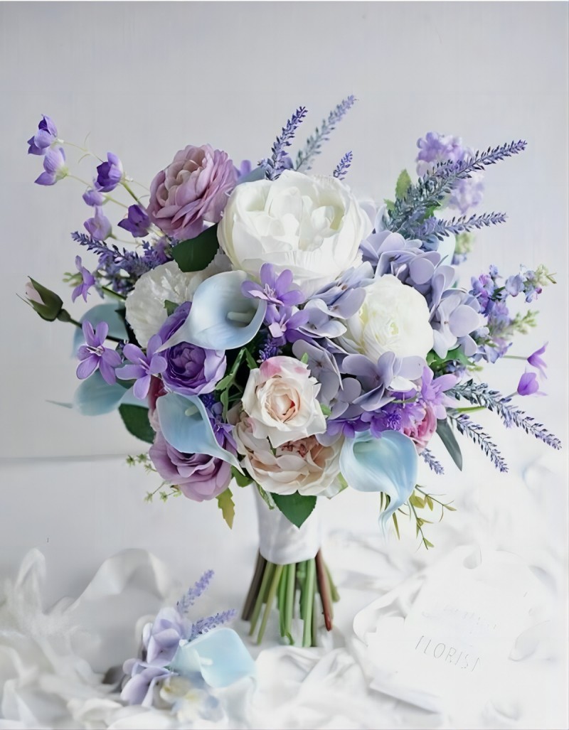 silk fake flower lavender and white wedding bouquet
