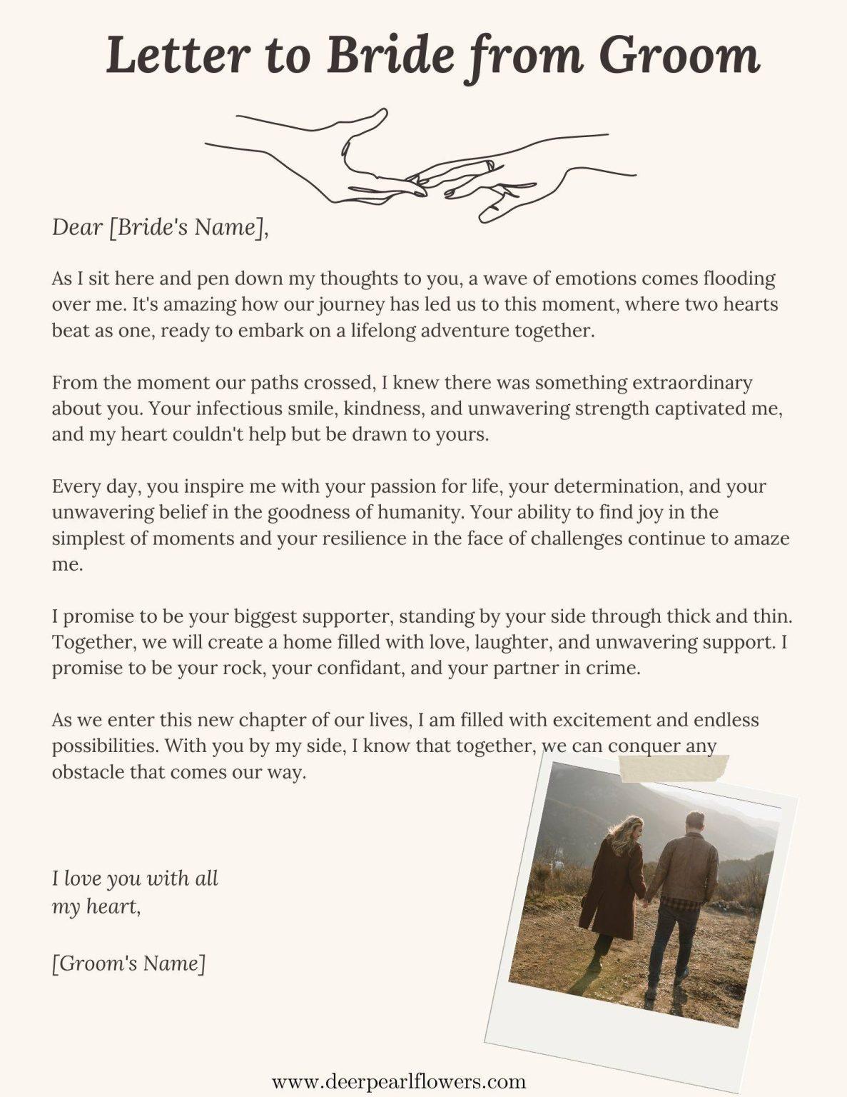 Writing a heartfelt letter to bride from groom with examples