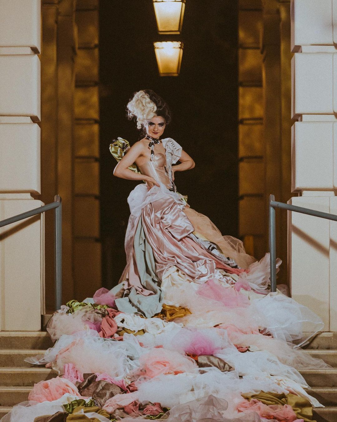 Multiple Fabrics Rainbow Wedding Gown via crescentshay