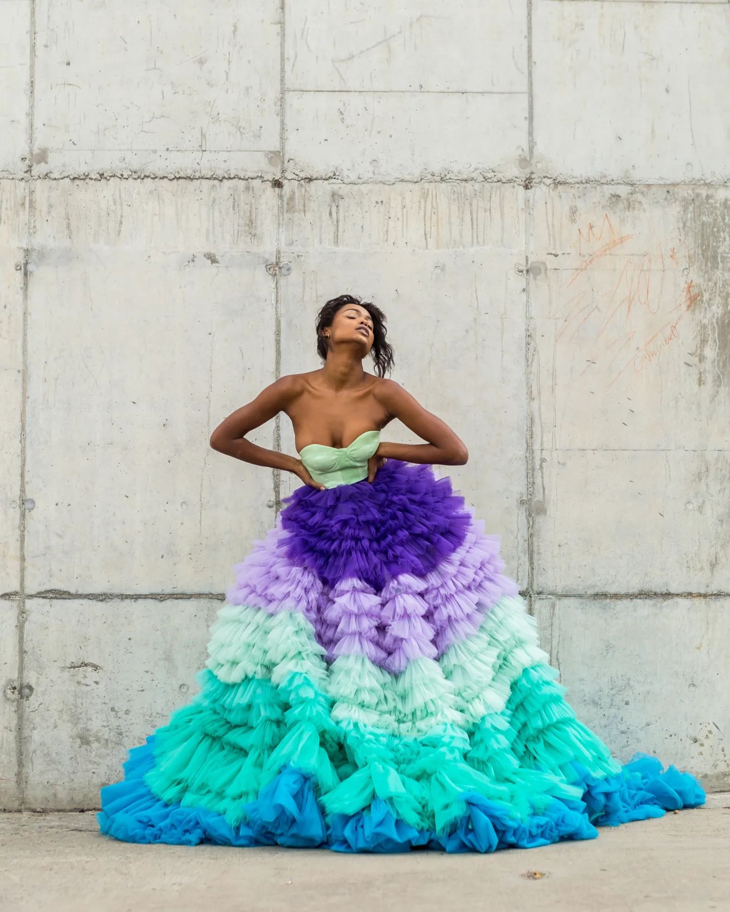 Rainbow Tulle Strapless Bridal Dress