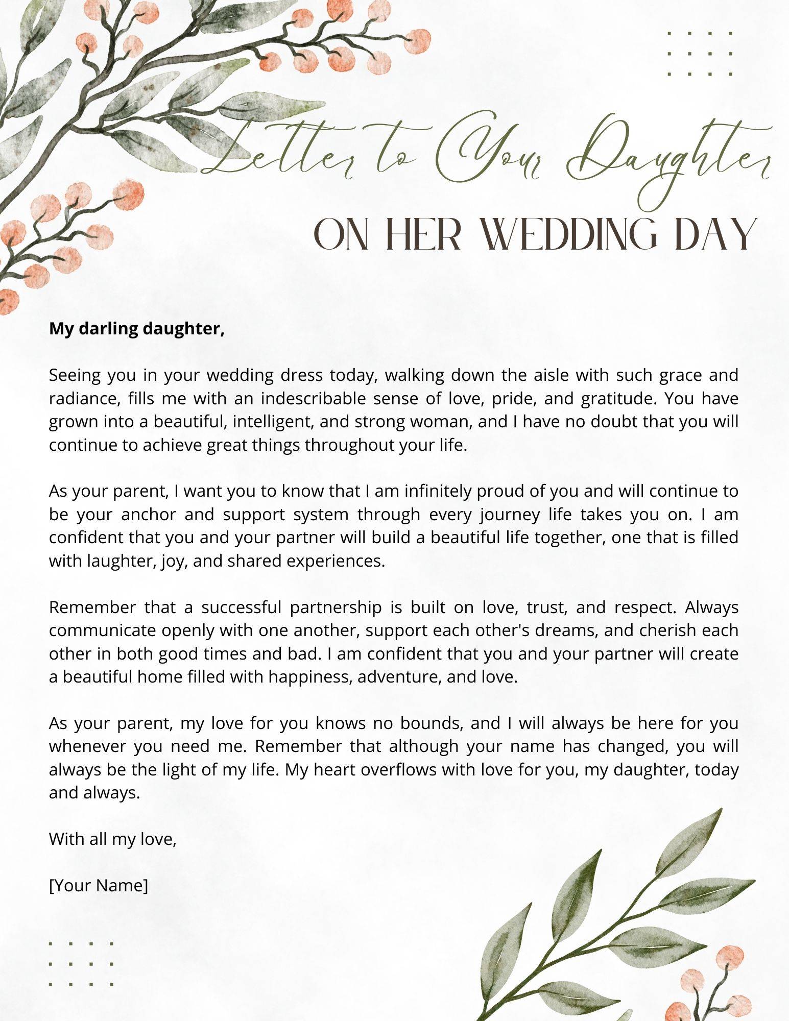 Wedding Letter to Your Daughter Example