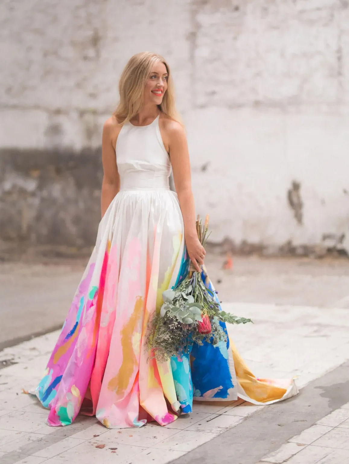 hand painted ombre rainbow wedding dress