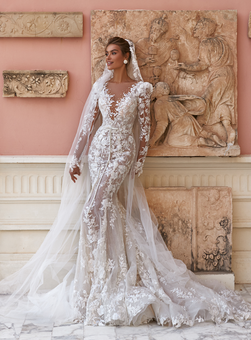 long sleeves mermaid wedding dress