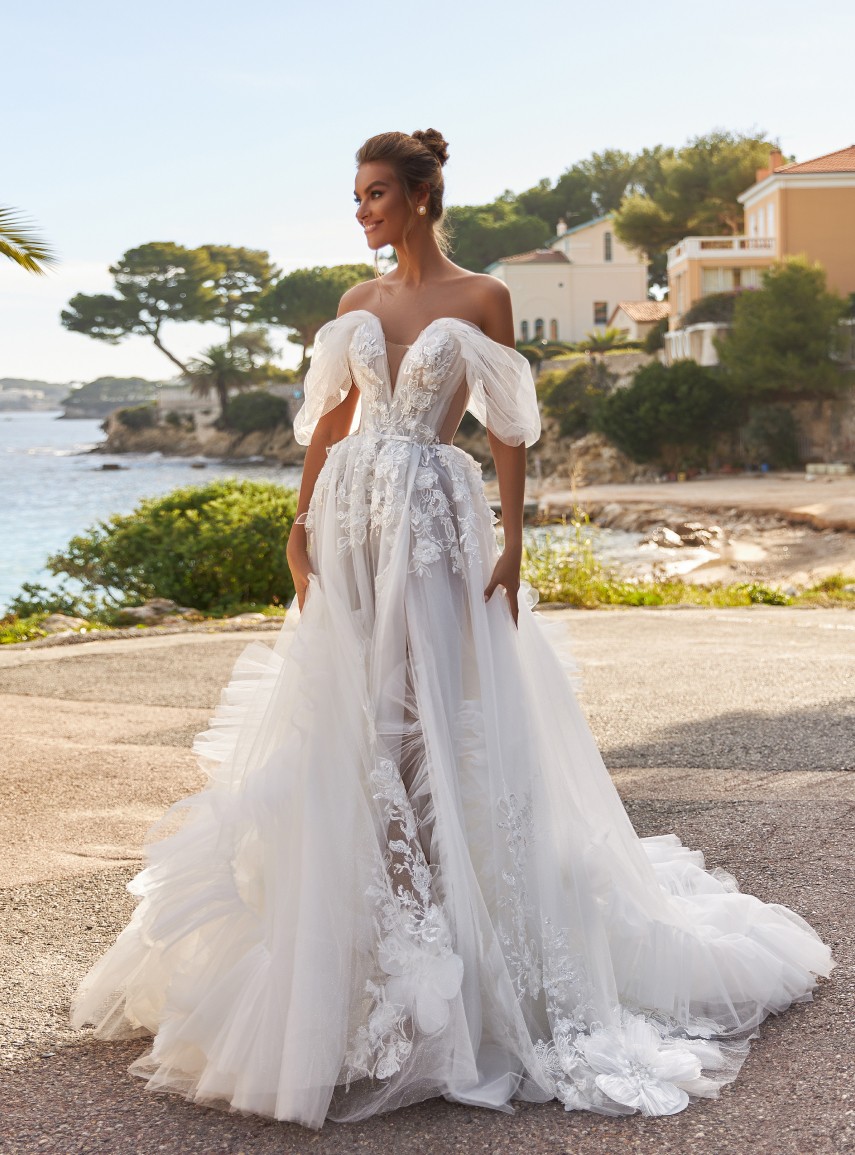 off the shouder tulle aline bridal dress