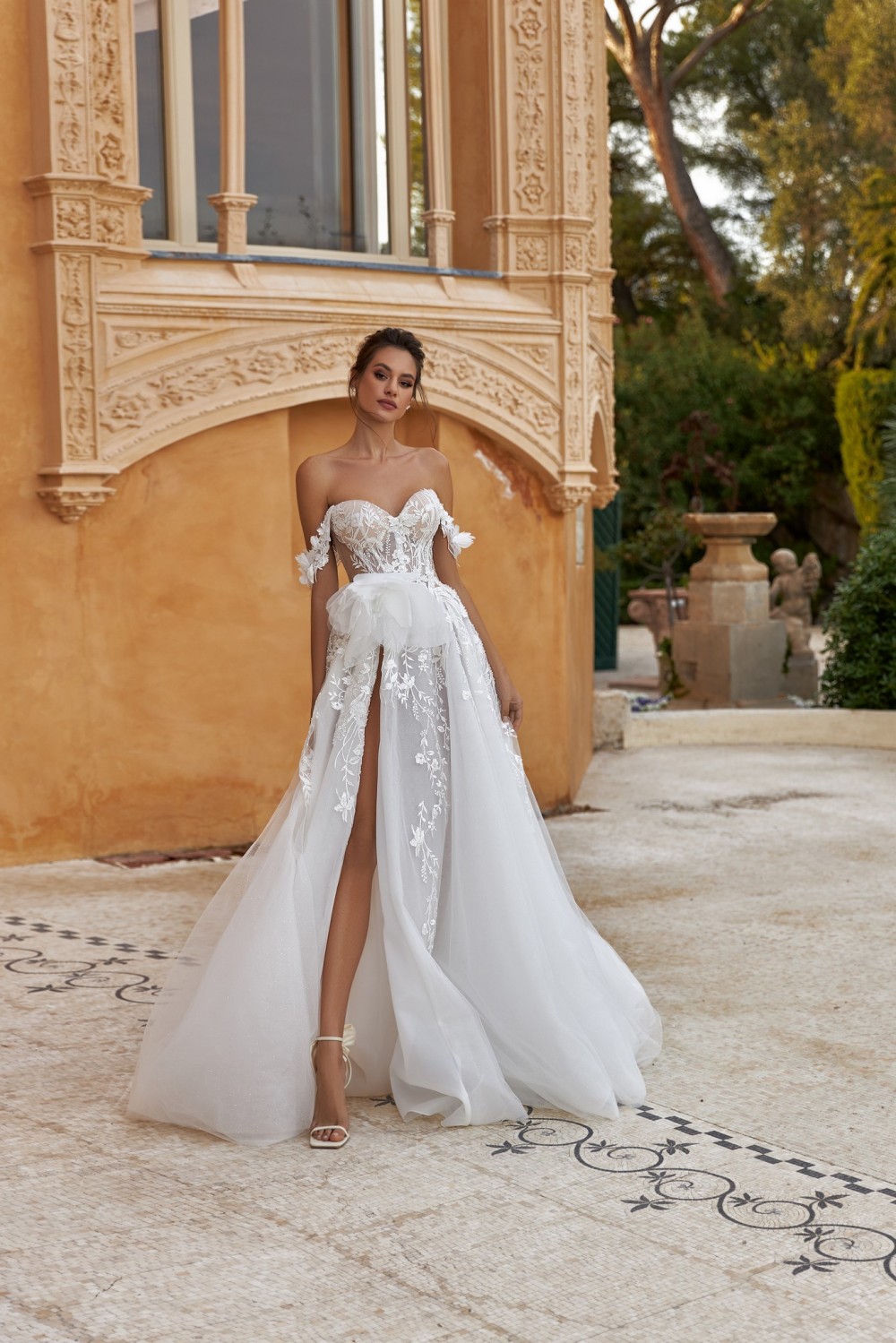 off the shoulder aline lace bridal dress