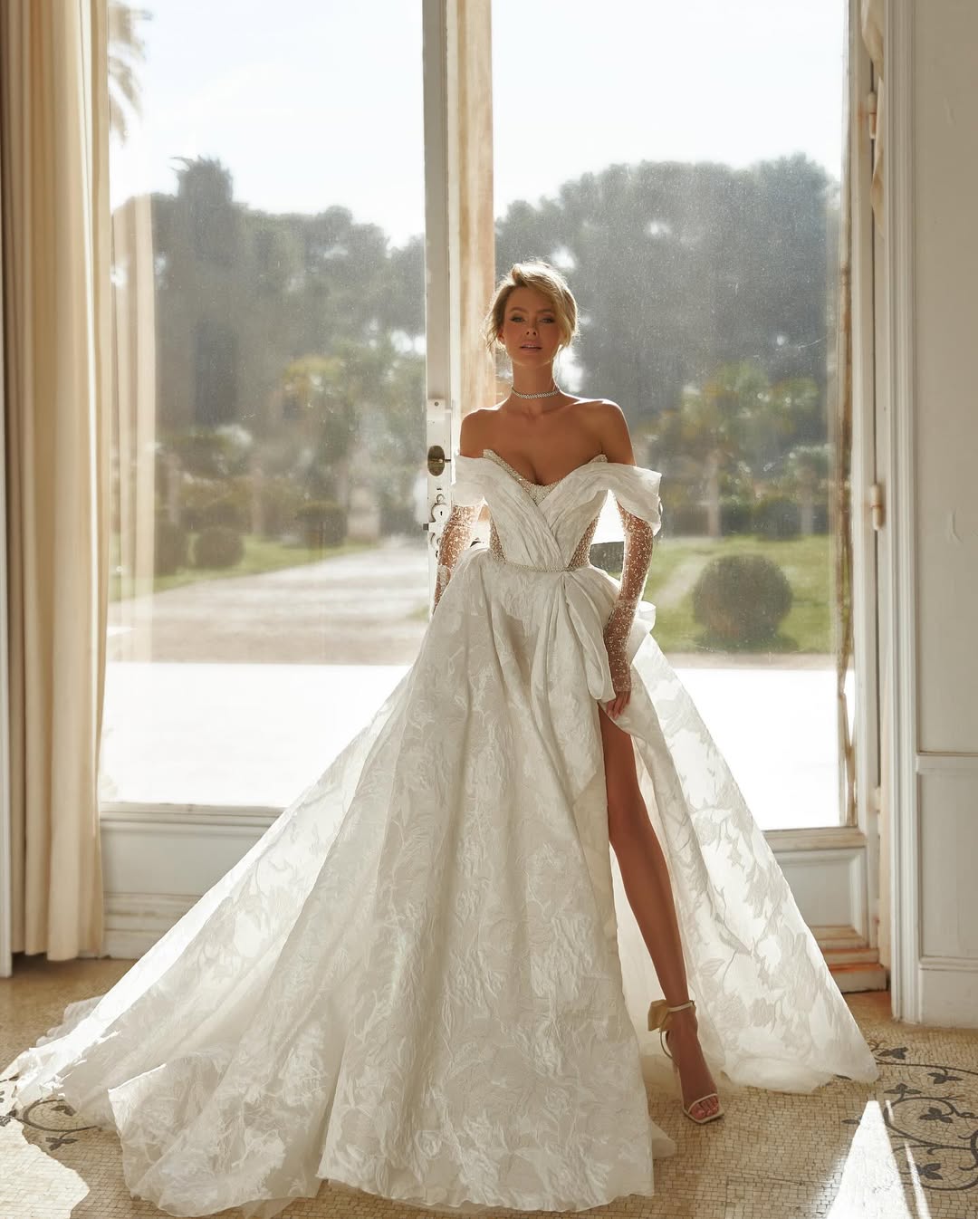 off the shoulder aline wedding dress